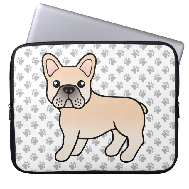 Cream Fransk Bulldog Cute Tecknad hund Laptop Fodral (Framsidan)