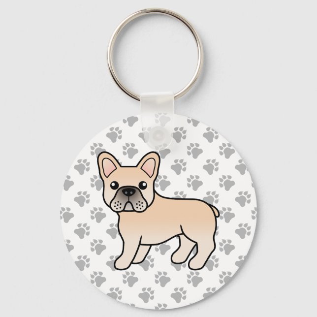 Cream Fransk Bulldog Cute Tecknad hund Nyckelring (Framsida)
