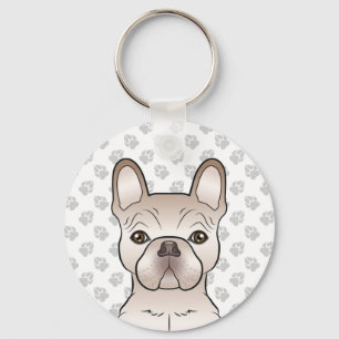 Cream Fransk Bulldog Hund Head & Grått Tass Nyckelring