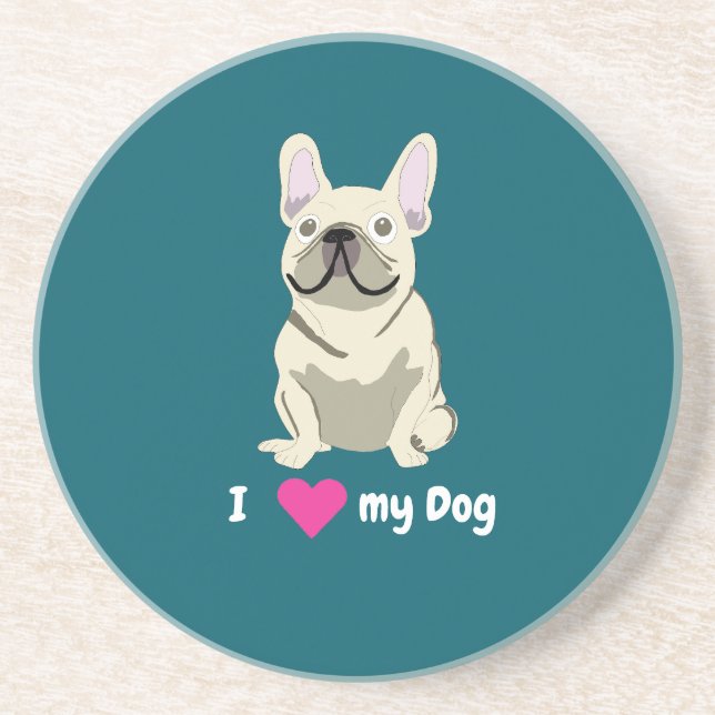 Cream French Bulldog, I Love my Dog Underlägg (Framsidan)