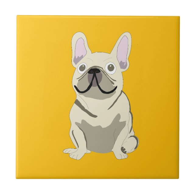 Cream French Bulldog Kakelplatta (Framsidan)