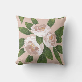 Cream Garden Harmony: Camellias och Greenery Kudde