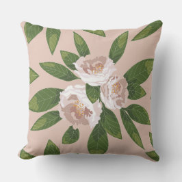 Cream Garden Harmony: Camellias och Greenery Kudde