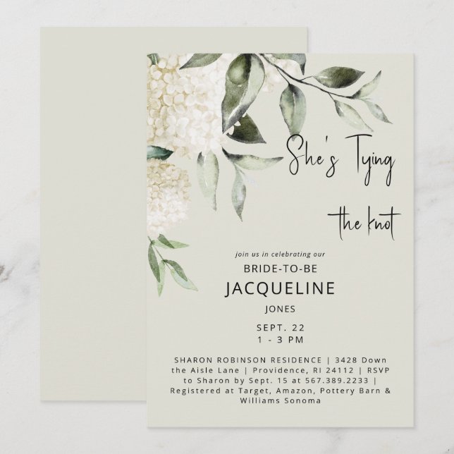 Cream Gifter sig Hydrangeas Möhippa Inbjudningar (Fram/baksida)