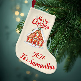 Cream Gingerbread House Christmas Stocking Liten Julstrumpa