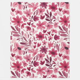 Cream Girly Pink Red Flowers Hearts Fleecefilt