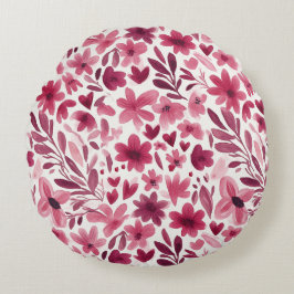 Cream Girly Pink Red Flowers Hearts Rund Kudde