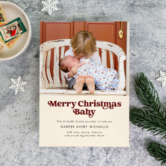 Cream God jul Baby Birth Notice of Julkort
