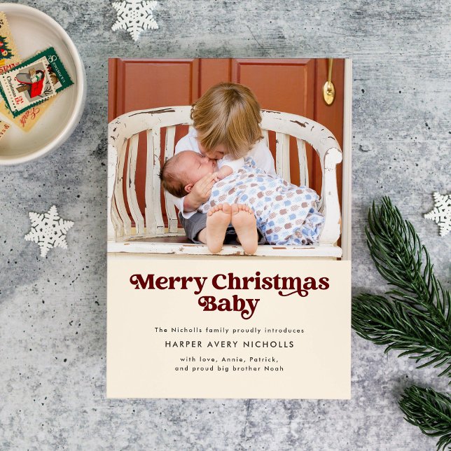 Cream God jul Baby Birth Notice of Julkort (Skapare uppladdad)