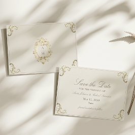 Cream Gold Barock Bröllop Spara Datumet