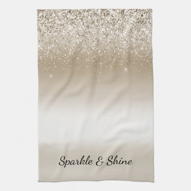 Cream Gold Glans Glitter Bröllopsdusch Kökshandduk (Vertikal)