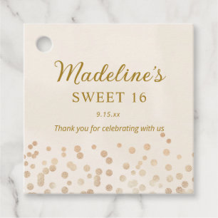 Cream Gold Glitter Sweet 16 Tack  Gåvor Etiketter