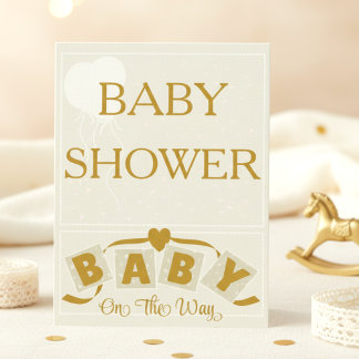 Cream & Gold Heart & Ribbon Baby Shower Invitation Inbjudningar