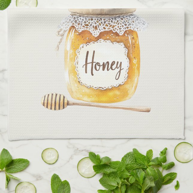 Cream Gold Honey Jar Näring Kökshandduk (Vikta)