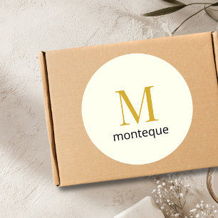 Cream Gold Monogram Personlig Namn Lyxig Present Runt Klistermärke