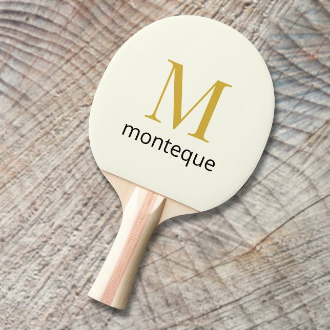 Cream Gold Monogram Personlig Namn Lyxpresent Pingisracket (Skapare uppladdad)