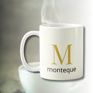 Cream Gold Monogram Personligt Namn Lyxig Present Kaffemugg