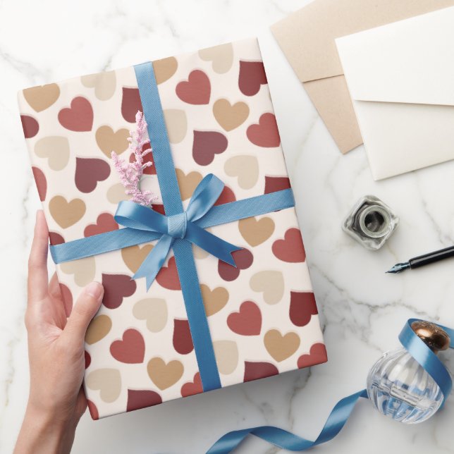 Cream Gold Red Hearts Love Presentpapper (Gifting)