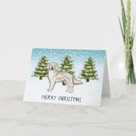 Cream Golden Retriever Blå Vinter God Jul Kort