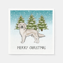 Cream Golden Retriever Blå Vinter Jul Pappersservett