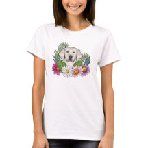 Cream Golden Retriever Head med färgade blommor