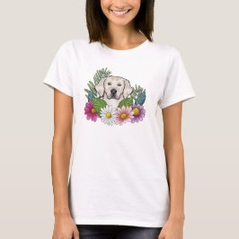 Cream Golden Retriever Head med färgade blommor T Shirt