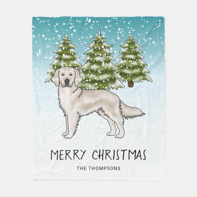 Cream Golden Retriever Hund Blue Snowy jul Fleecefilt (Framsidan)