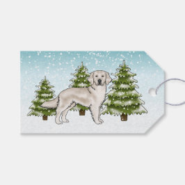 Cream Golden Retriever Hund Blue Snowy jul Presentetikett