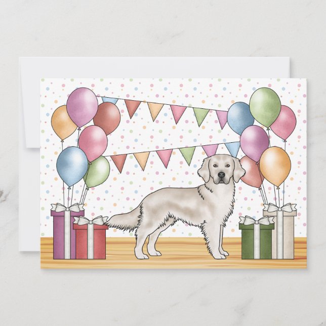 Cream Golden Retriever Hund Colorful Birthday Inbjudningar (Framsida)