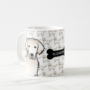 Cream Golden Retriever Hund med Hund Bone & Namn Kaffemugg