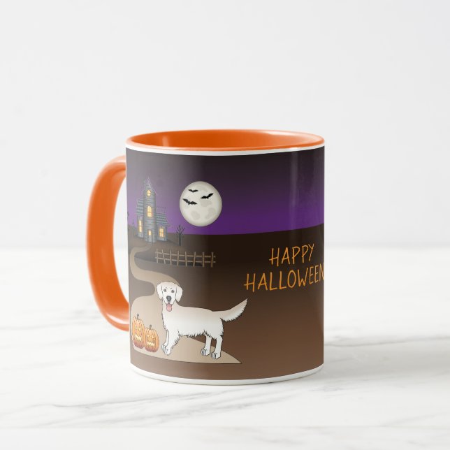 Cream Golden Retriever och Halloween hemsökt hus Mugg (Framsida vänster)