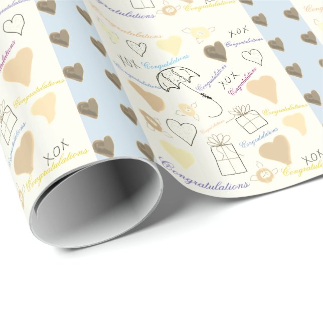 Cream Graffiti Stil Shower Gift Wrap Presentpapper (Rullad Hörn)