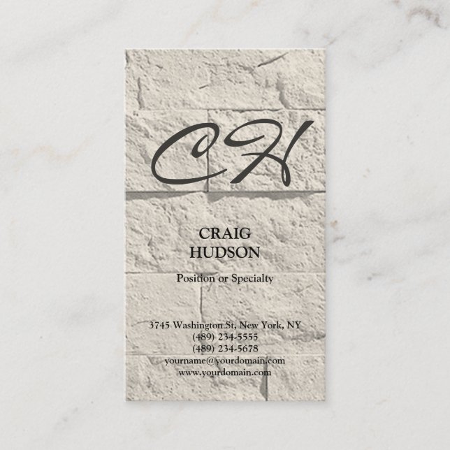 Cream Grått Monogram Wall Brick Affärskort Visitkort (Framsida)