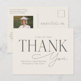 Cream Gray Elegant Modern Graduation Thank You Vykort