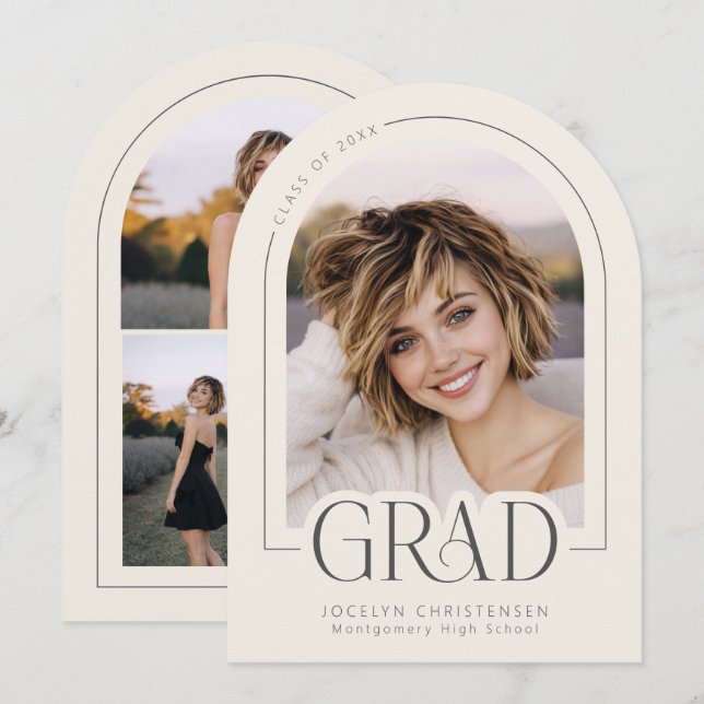 Cream Gray Modern Photo Collage Grad Announcement Inbjudningar (Fram/baksida)