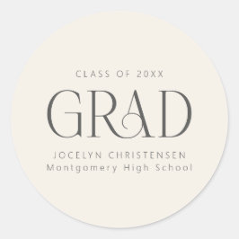 Cream Gray Personalized 2026 Modern Grad Graduate Runt Klistermärke