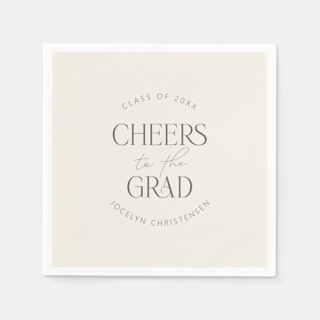Cream Gray Personalized Cheers Grad Party Pappersservett (Framsidan)