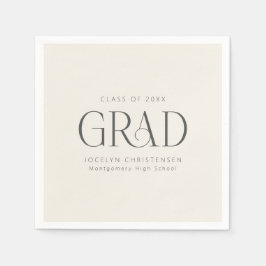 Cream Gray Personalized Minimalist Grad Party Pappersservett