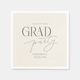 Cream Gray Personalized Minimalist Grad Party Pappersservett