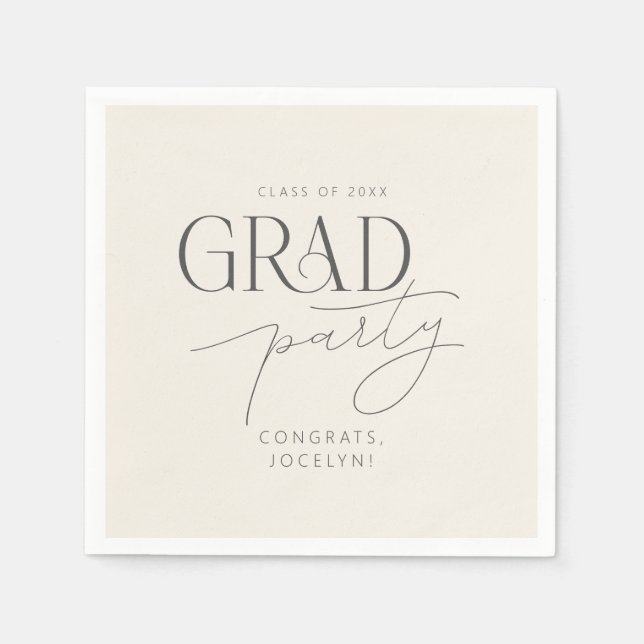 Cream Gray Personalized Minimalist Grad Party Pappersservett (Framsidan)
