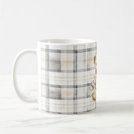 Cream Grey Plaid Stripes Teddy Bear Love Kaffemugg