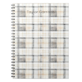 Cream Grey Yellow Plaid Stripes Anteckningsbok