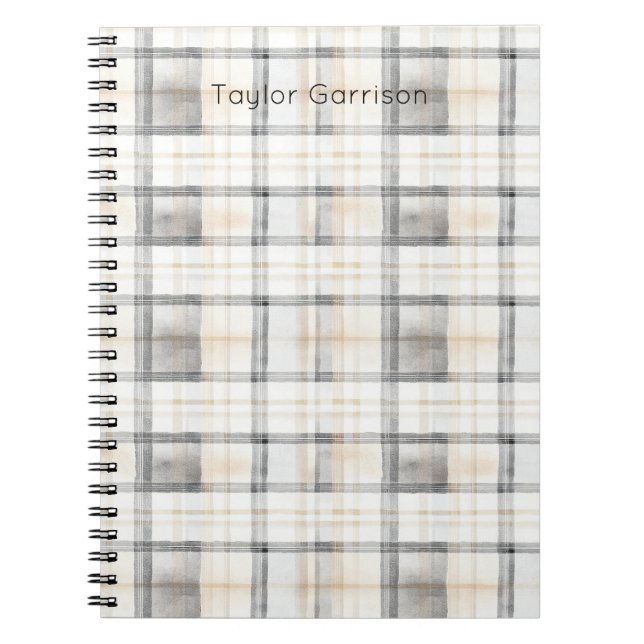 Cream Grey Yellow Plaid Stripes Anteckningsbok (Framsidan)