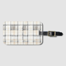Cream Grey Yellow Plaid Stripes Bagagebricka