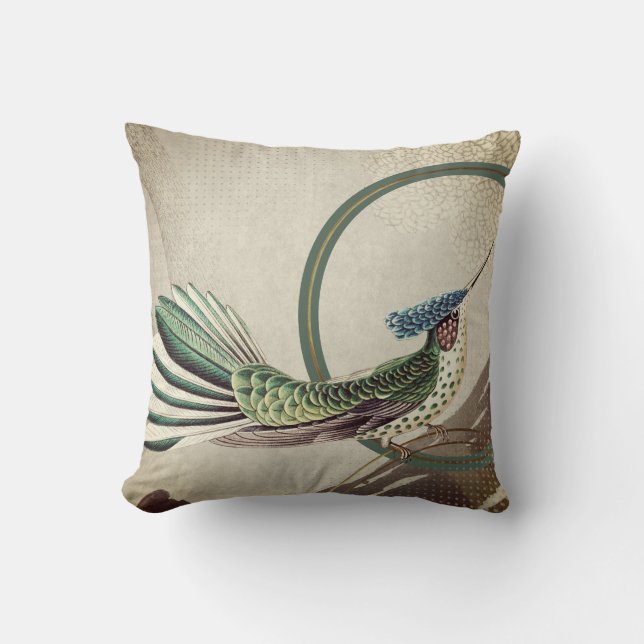 Cream & Grönt Hummingbird | Ernst Haeckel Inspired Kudde (Framsida)