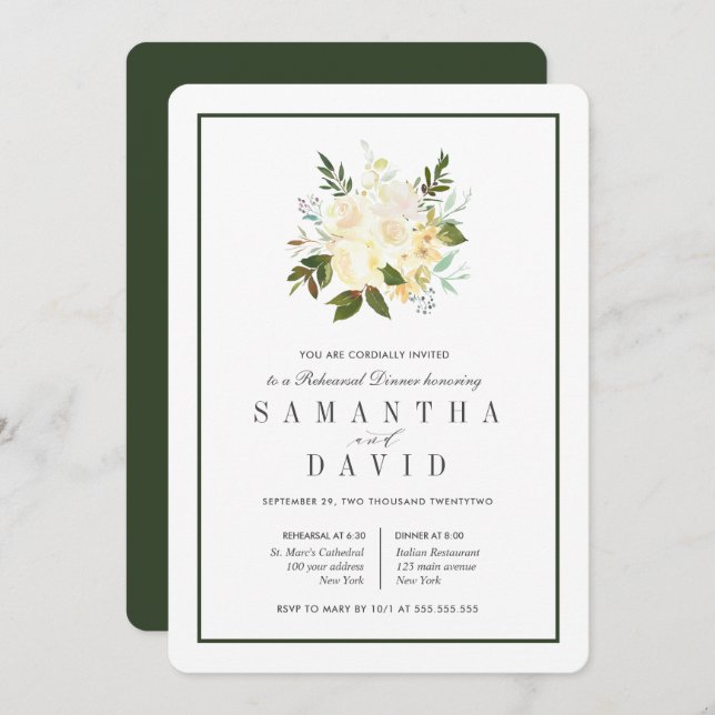 Cream + Grönt | Rehearsal-middag för organiskt Brö Inbjudningar (Fram/baksida)