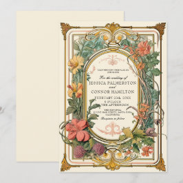 Cream Grönt Vintage Blommigt Bröllop Inbjudningar