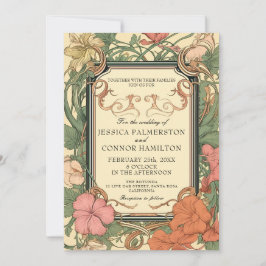 Cream Grönt Vintage Blommigt Bröllop Inbjudningar