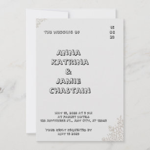 Cream Guld Black Minimalist Elegant bröllop Invita Inbjudningar