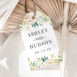 Cream Guld Blommigt Greenery Bröllop Monogram Presentetikett